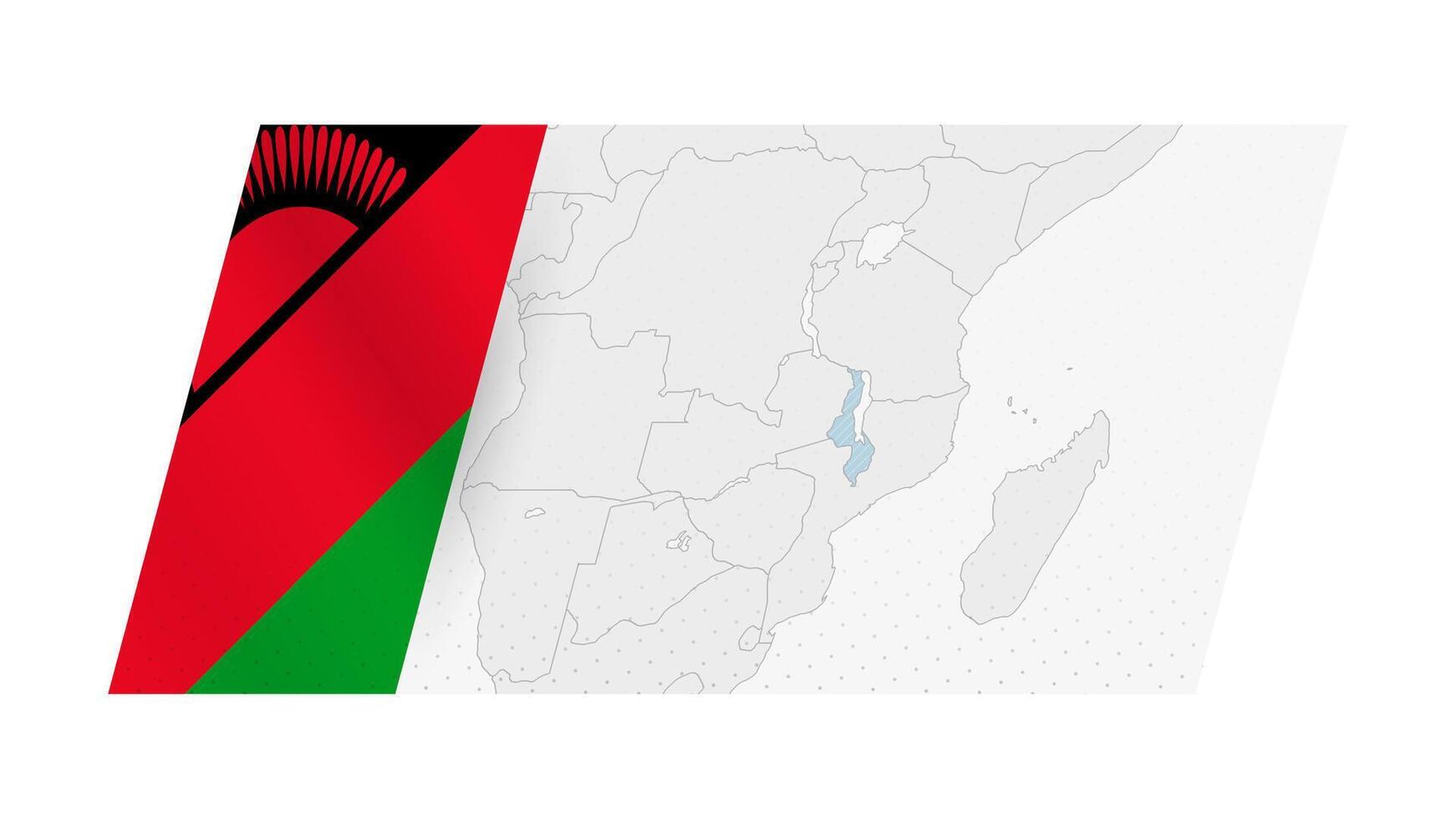 Malawi map in modern style with flag of Malawi on left side. vector