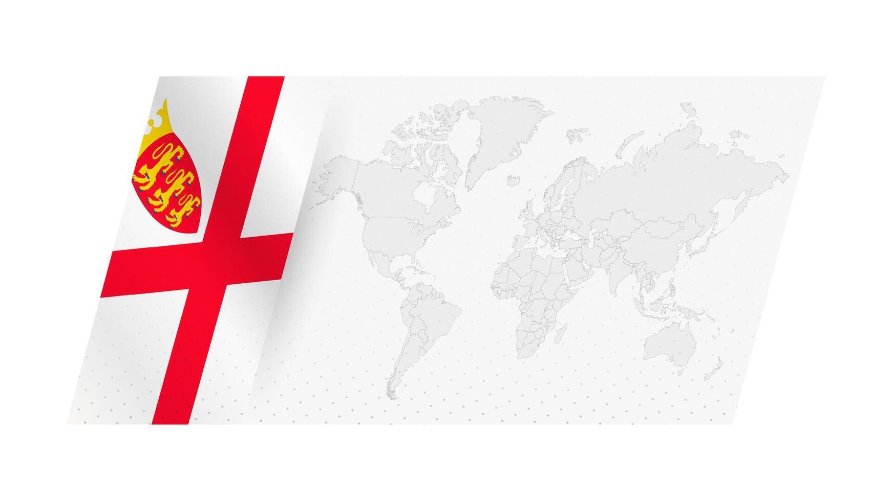World map in modern style with flag of Jersey on left side. vector