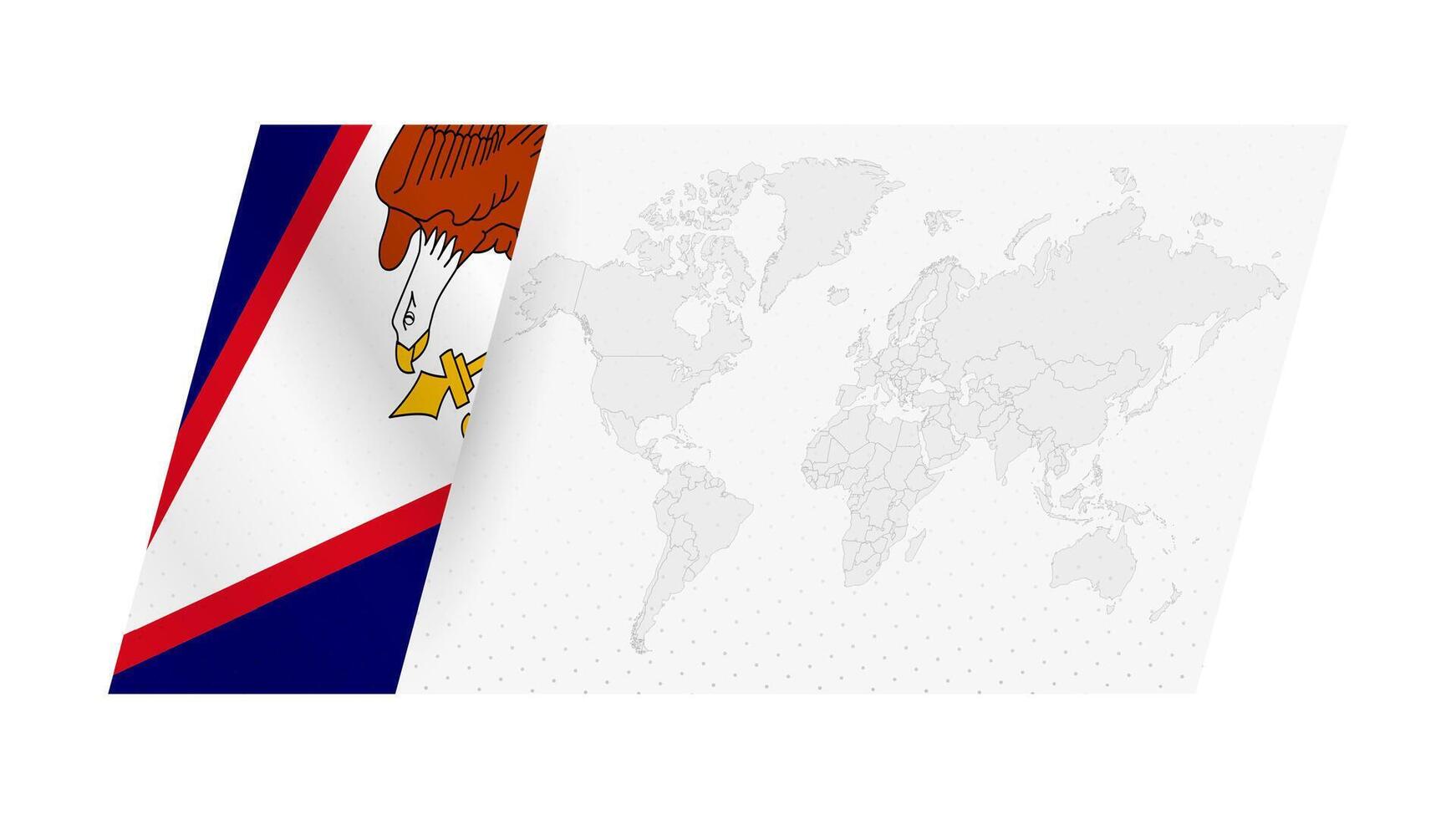 World map in modern style with flag of American Samoa on left side. vector