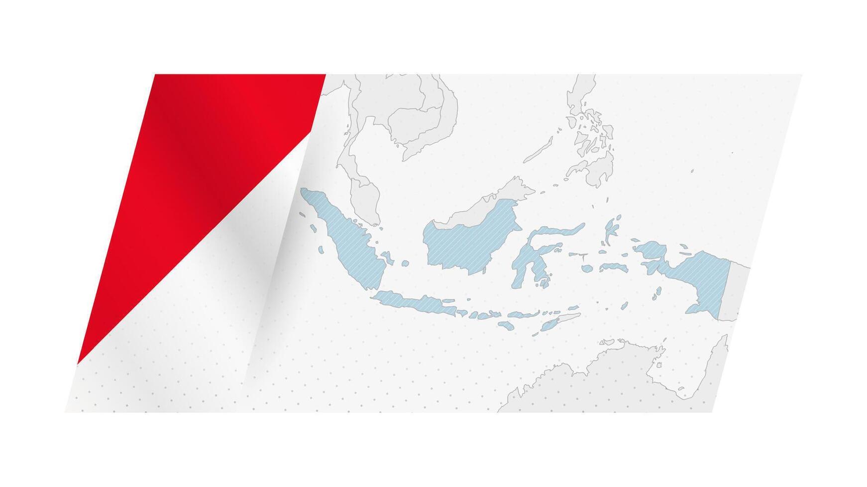 Indonesia map in modern style with flag of Indonesia on left side. vector