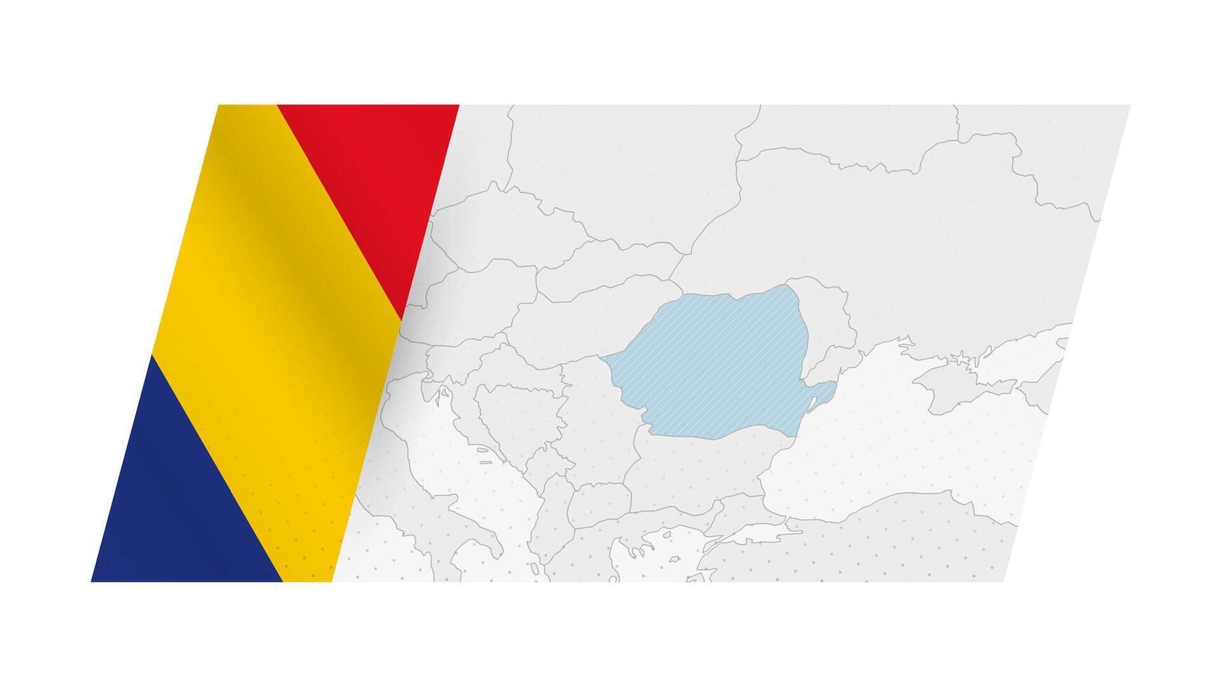 Romania map in modern style with flag of Romania on left side. vector