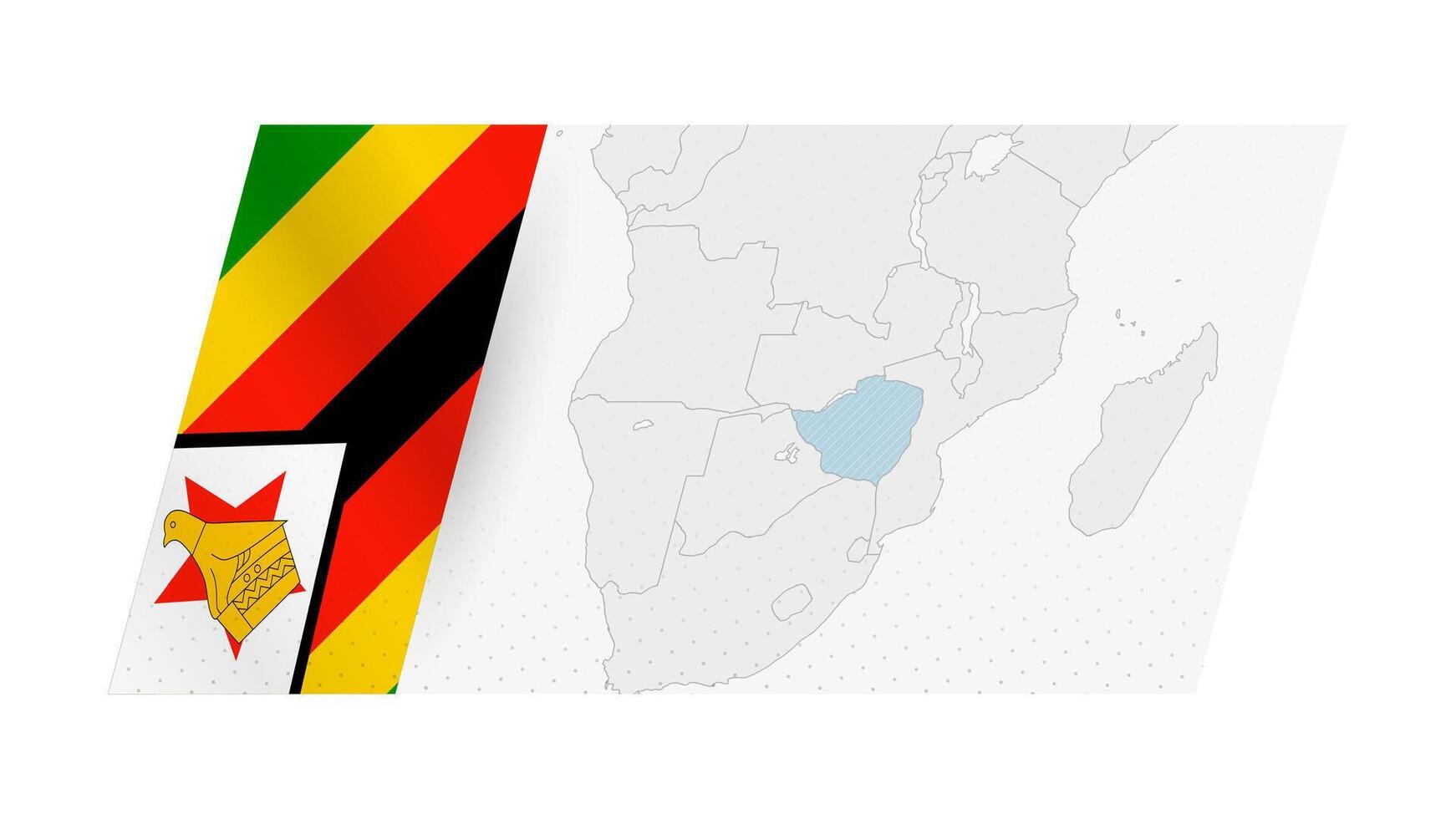 Zimbabwe map in modern style with flag of Zimbabwe on left side. vector