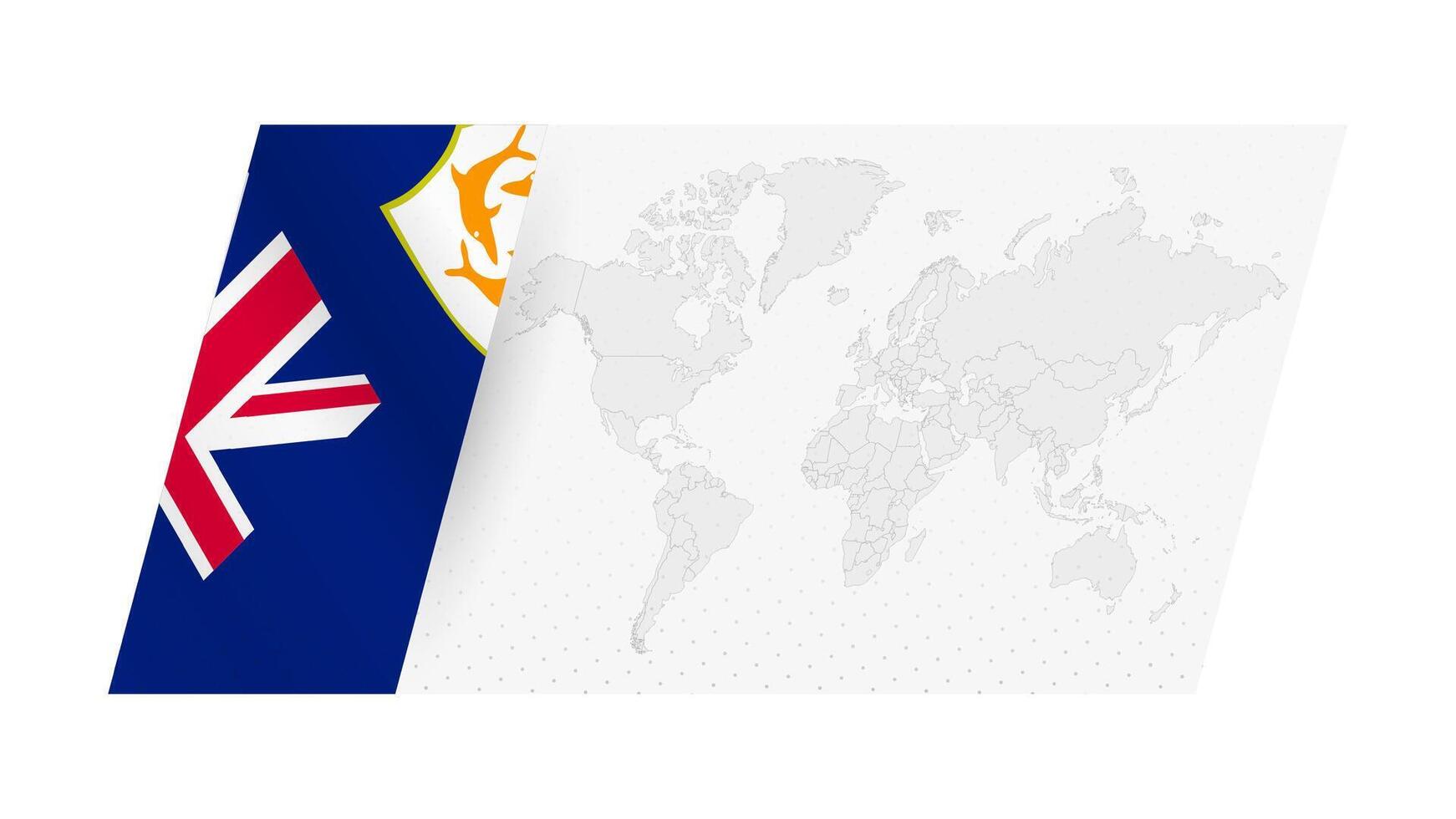 World map in modern style with flag of Anguilla on left side. vector