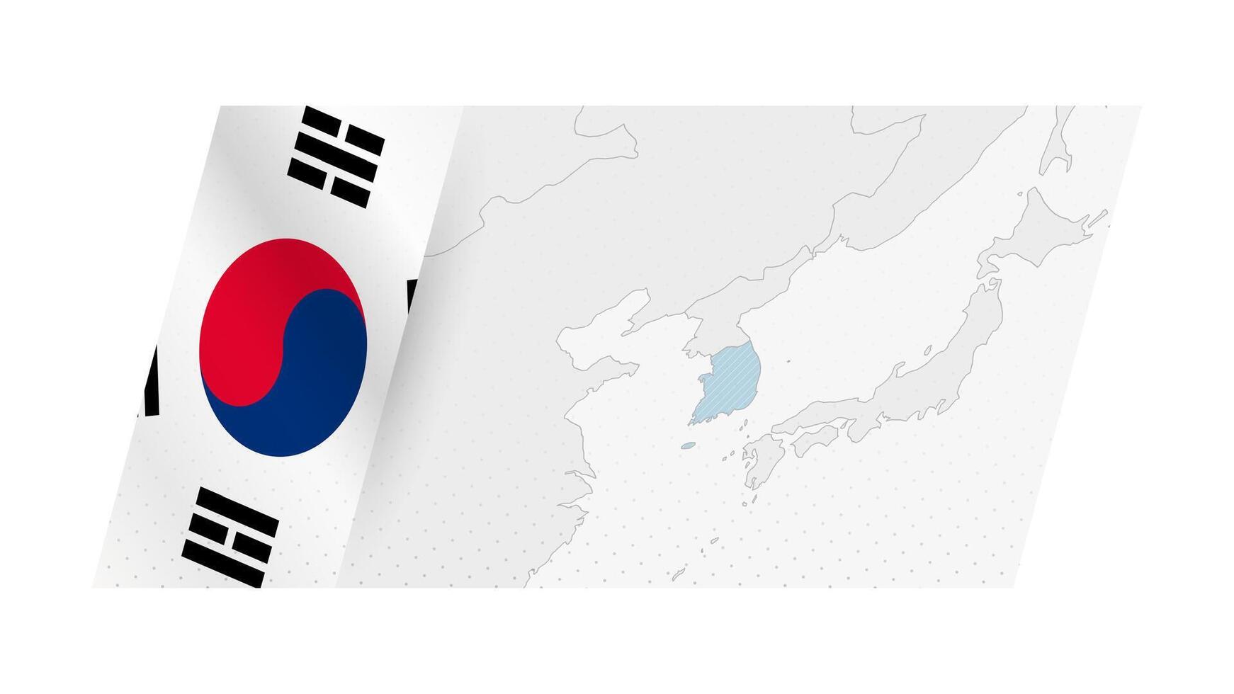 South Korea map in modern style with flag of South Korea on left side. vector