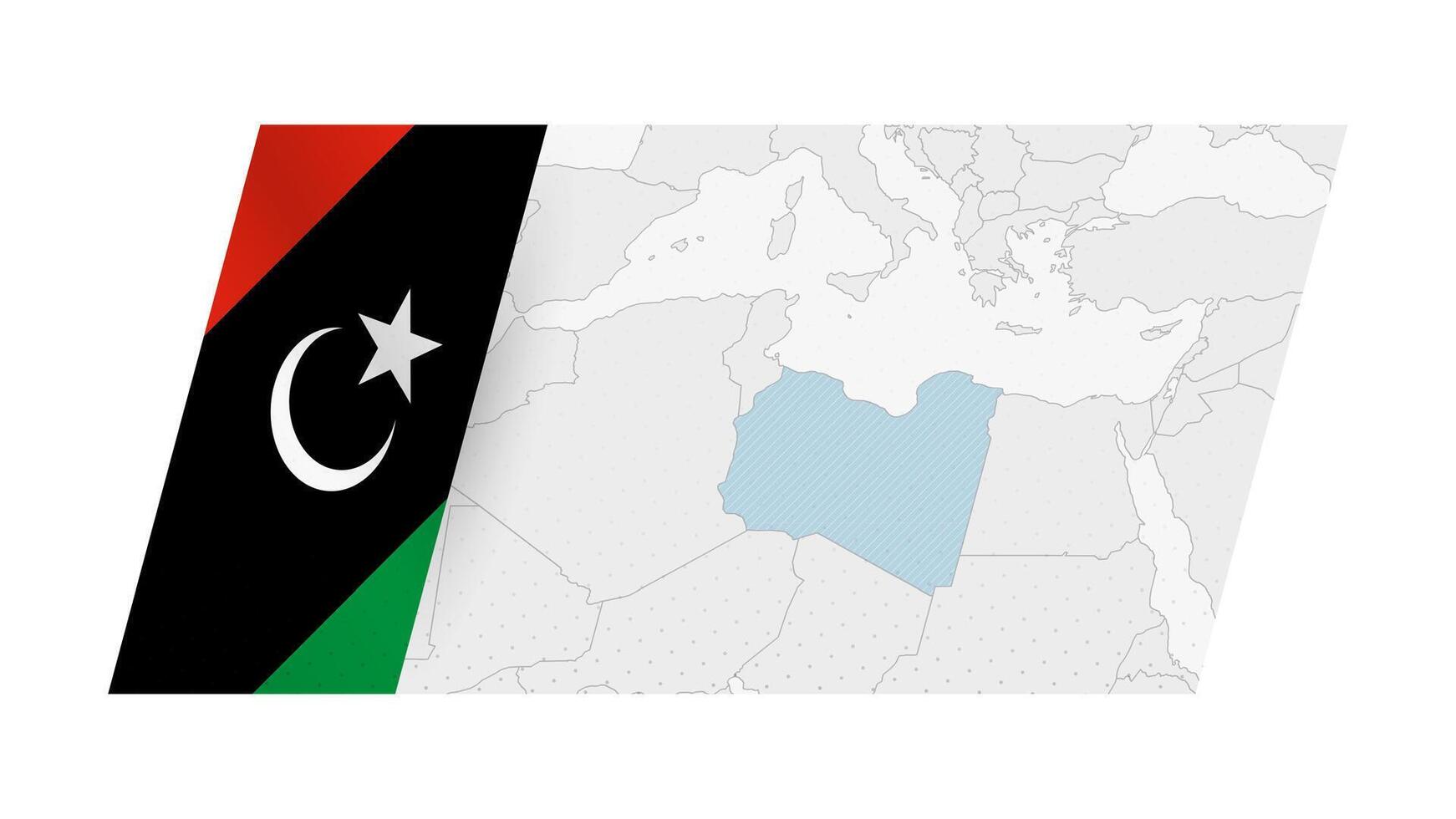 Libya map in modern style with flag of Libya on left side. vector