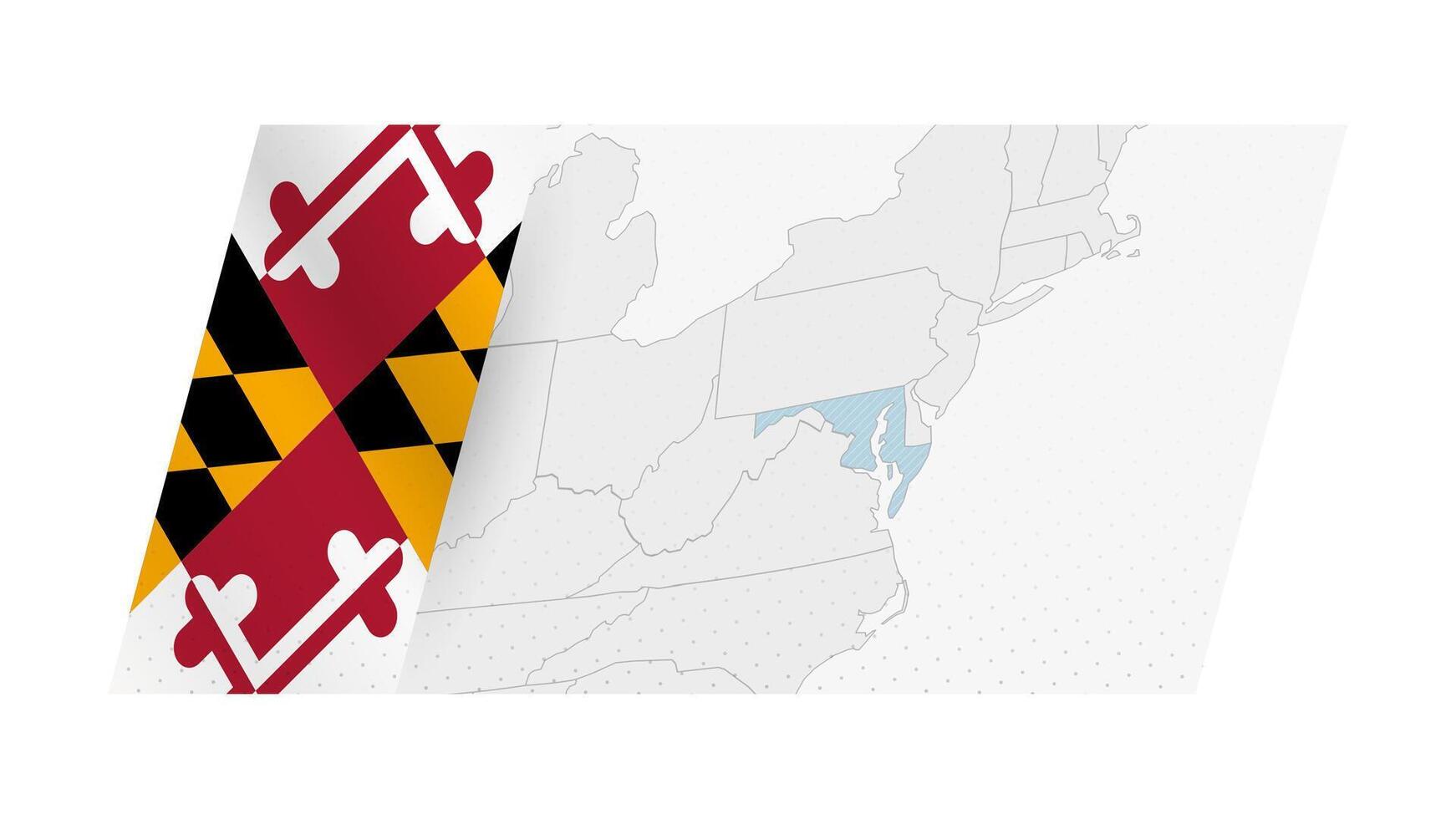 Maryland map in modern style with flag of Maryland on left side. vector