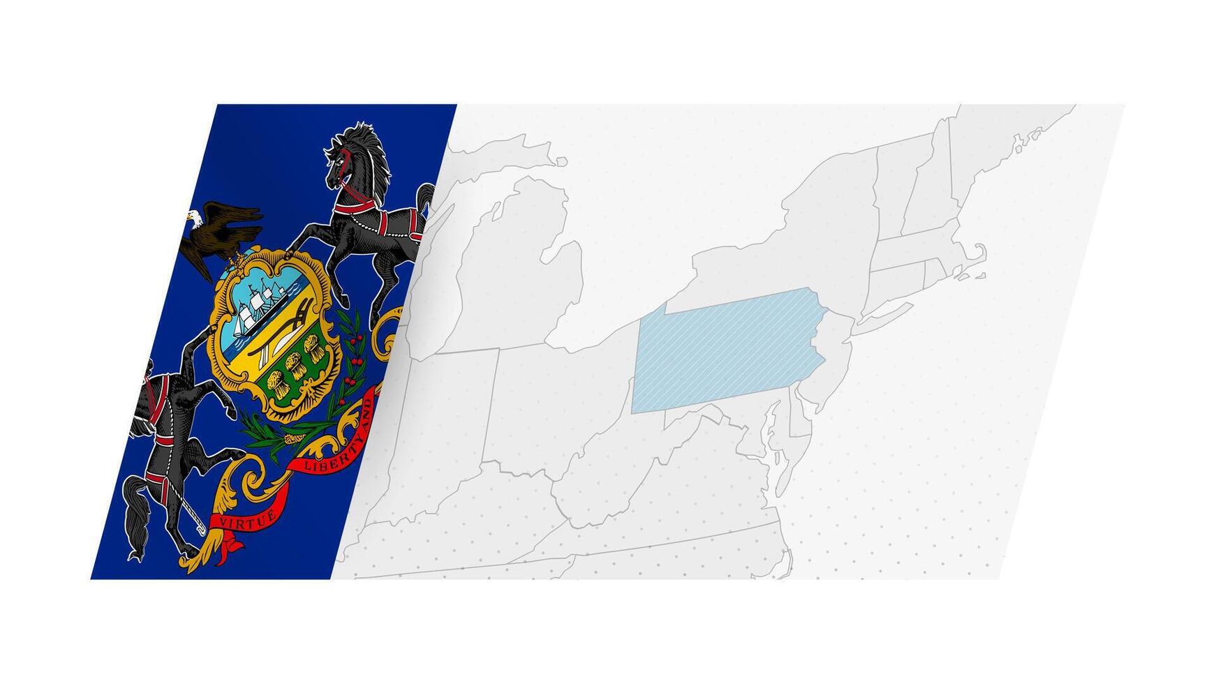 Pennsylvania map in modern style with flag of Pennsylvania on left side. vector