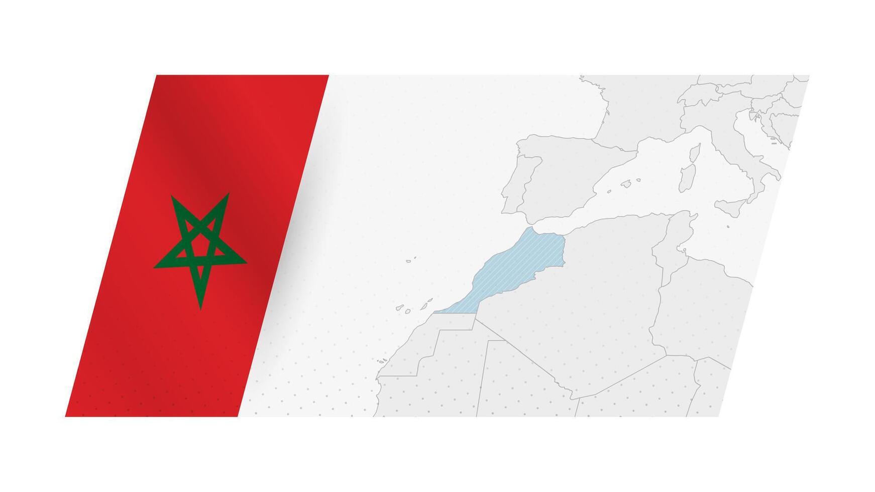 Morocco map in modern style with flag of Morocco on left side. vector