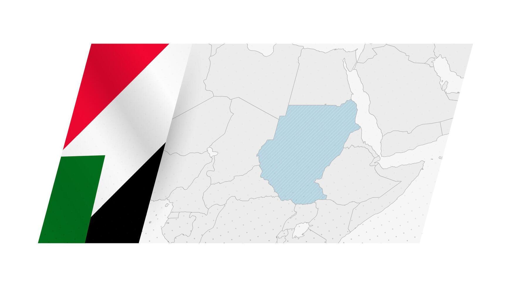 Sudan map in modern style with flag of Sudan on left side. vector