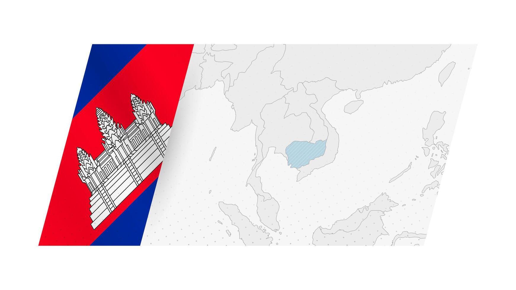 Cambodia map in modern style with flag of Cambodia on left side. vector