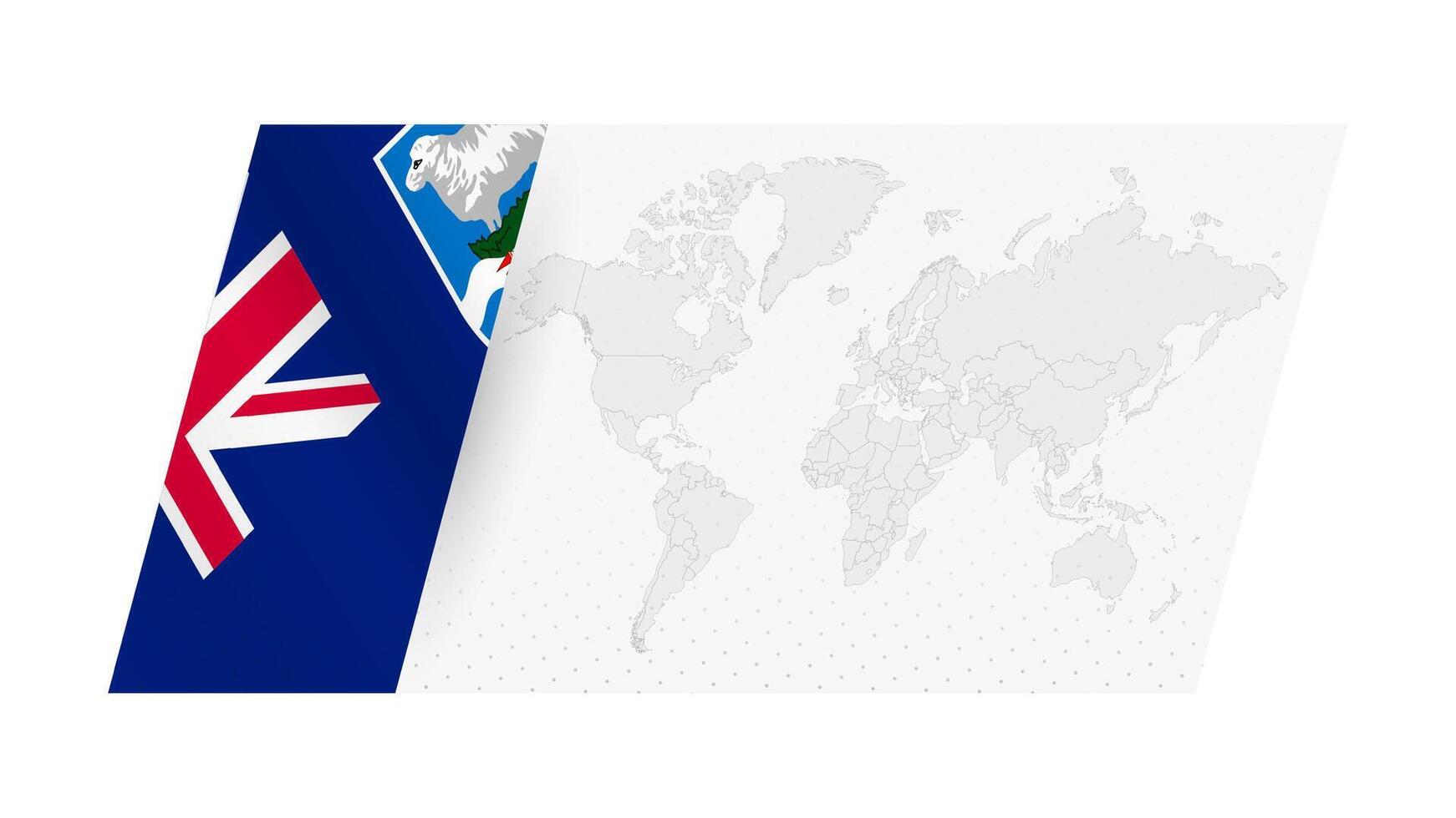World map in modern style with flag of Falkland Islands on left side. vector