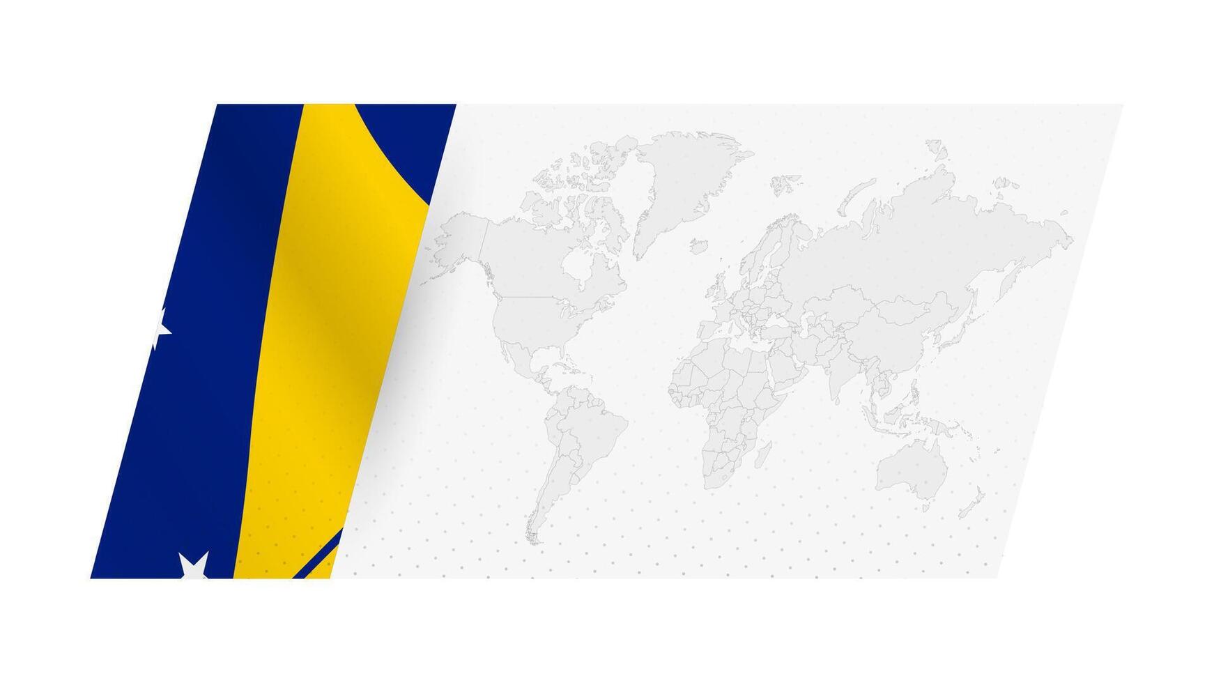 World map in modern style with flag of Tokelau on left side. vector