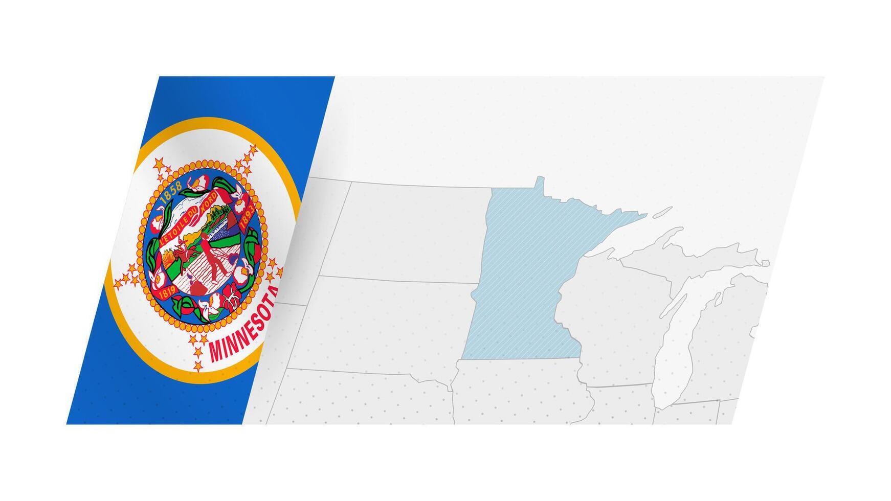 Minnesota map in modern style with flag of Minnesota on left side. vector
