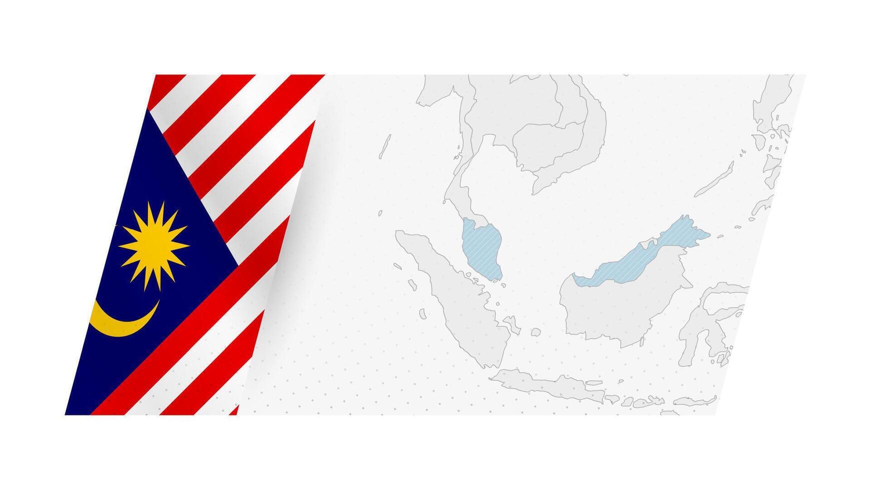 Malaysia map in modern style with flag of Malaysia on left side. vector