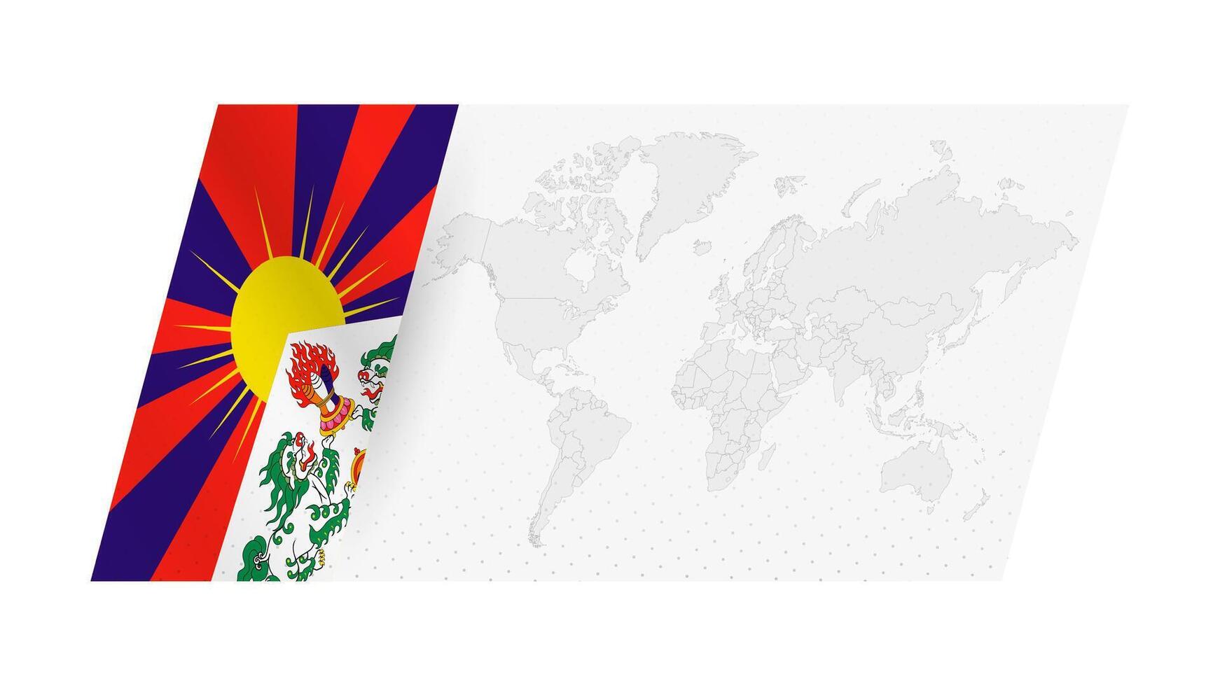 World map in modern style with flag of Tibet on left side. vector