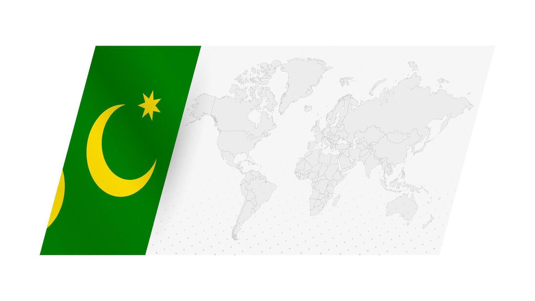 World map in modern style with flag of Cocos Islands on left side. vector