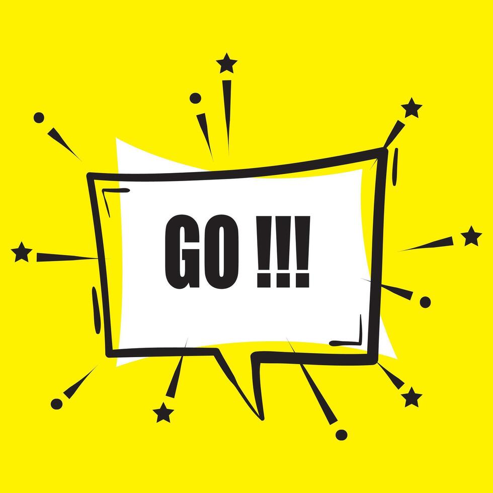Go . Banner, speech bubble, poster and sticker concept, geometric memphis style with text Go. Go icon message talking to vector