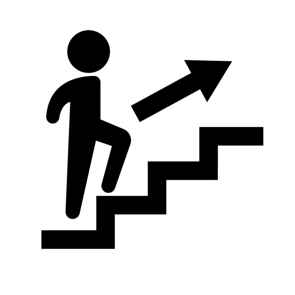 Human walking up stairs silhouette icon. vector