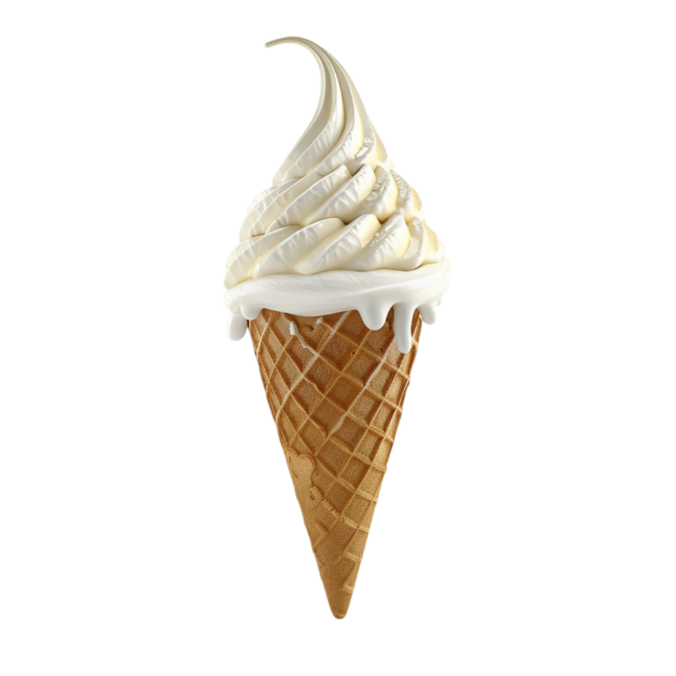 Ice cream cone with whipped cream on transparent background. png