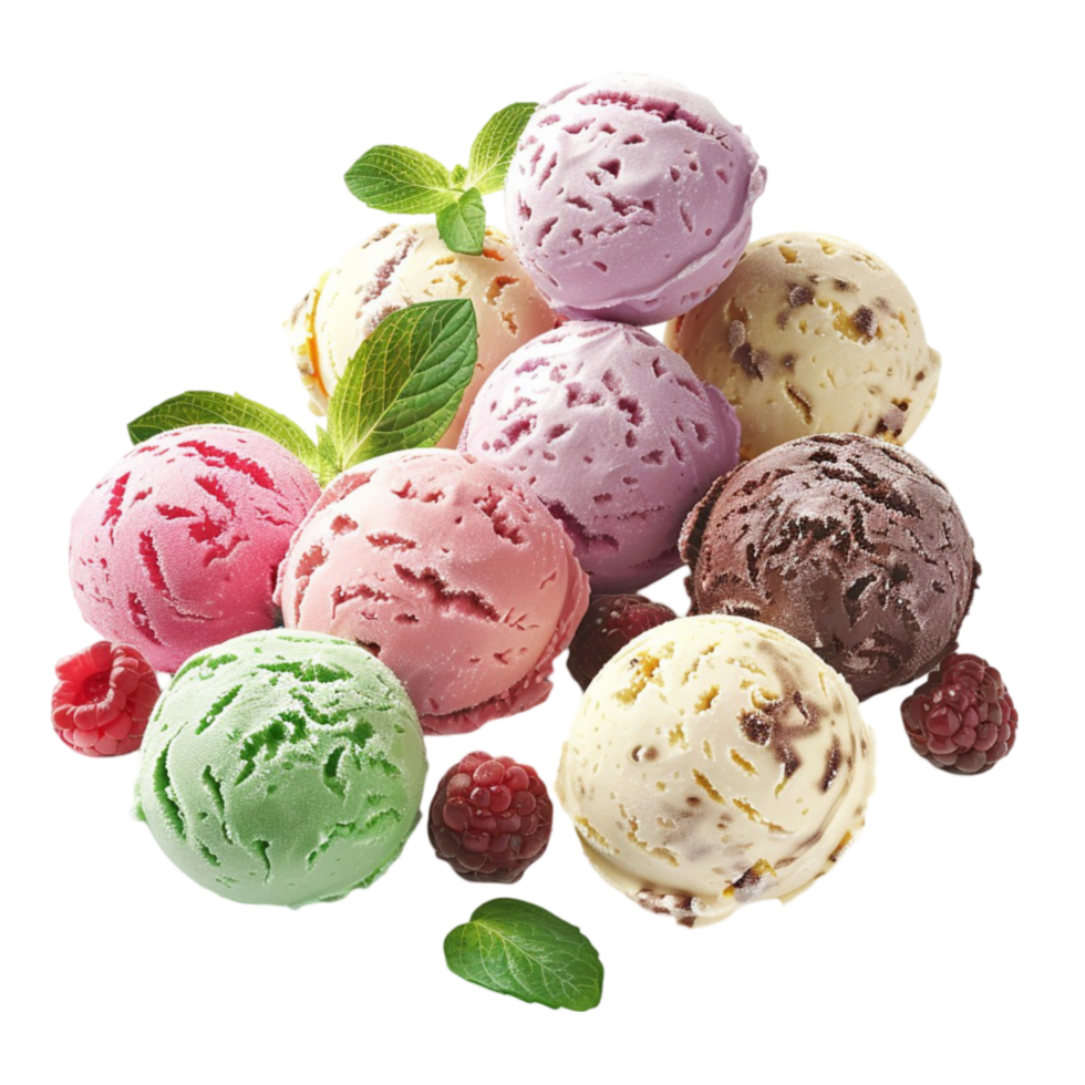 Generated AI Colorful and tasty easter themed ice cream scoop isolated on transparent background png