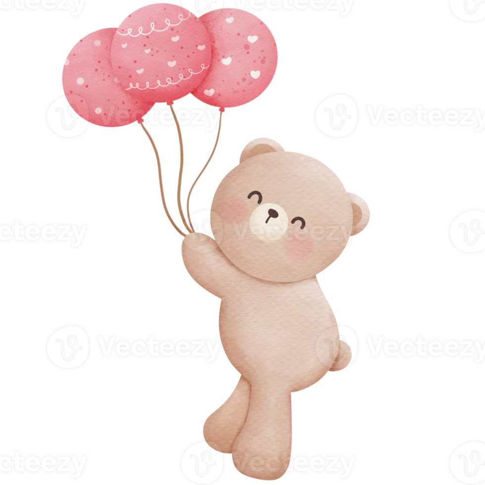 watercolor clipart cute nursery teddy bear with pink balloons png