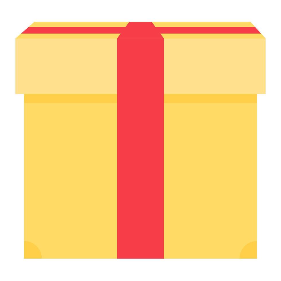 Yellow Gift Box Tied With Red Silk Ribbon Packed vector