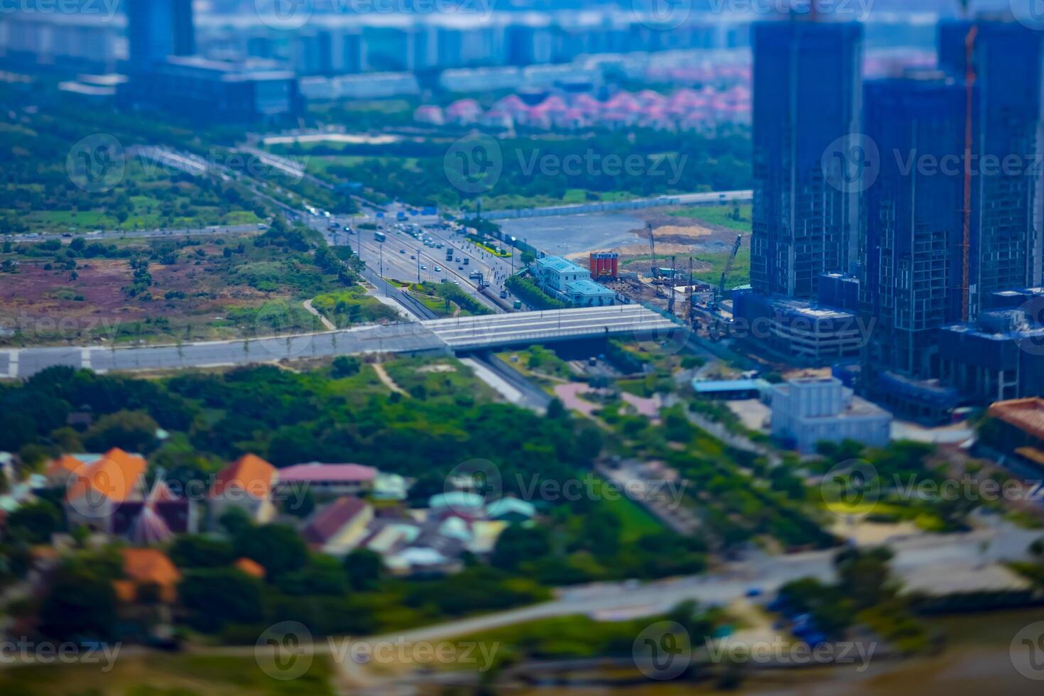 A miniature traffic jam at the busy town in Ho Chi Minh high angle photo