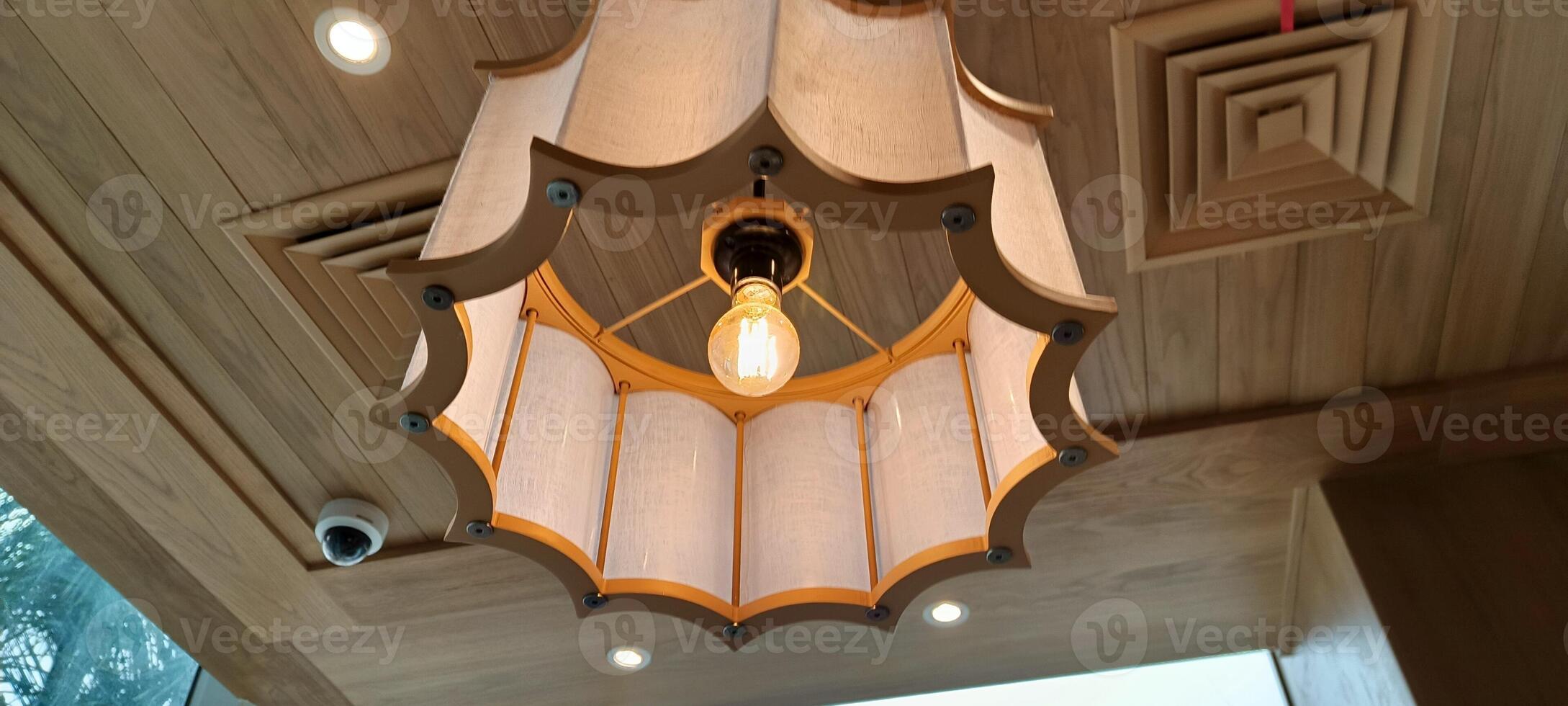 The large room lamp is pink. photo