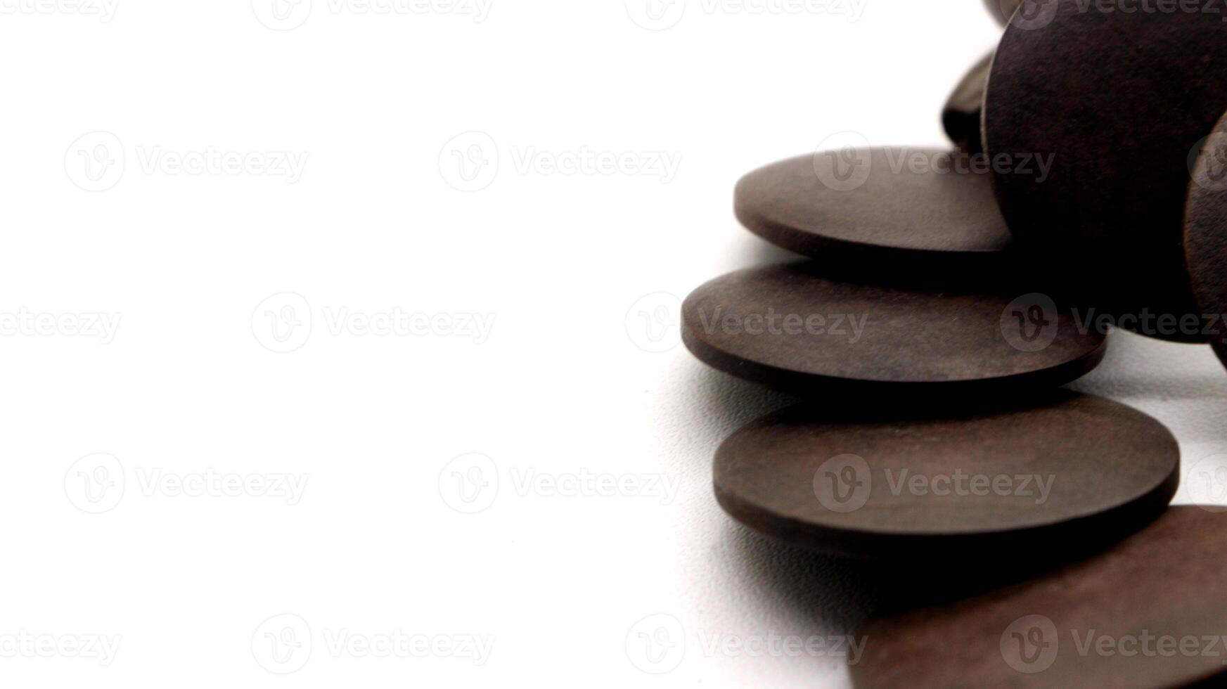 Close up of round wooden necklace isolated photo