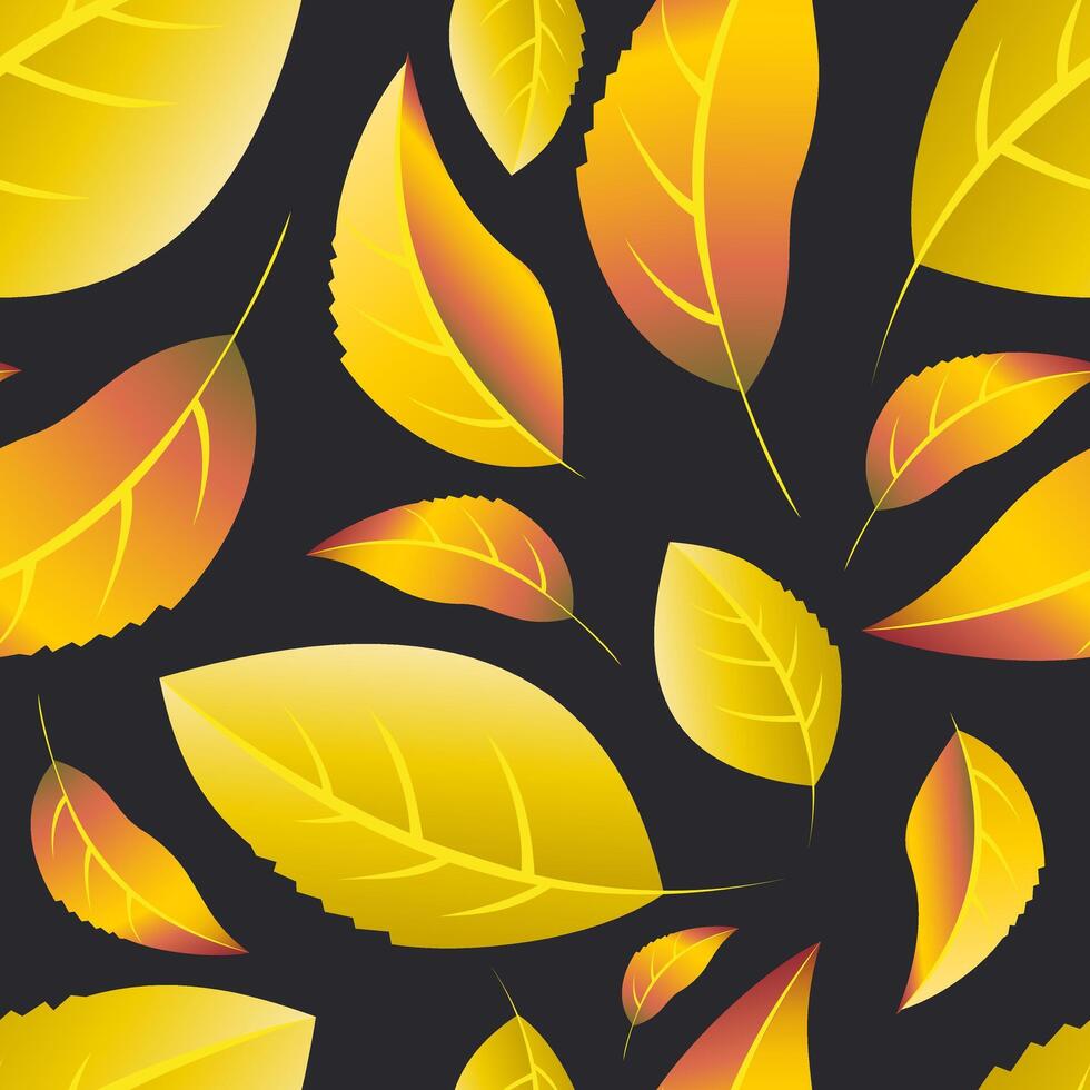 Autumn leaf fall on a black background. Tea leaves are beautiful. Seamless pattern for textiles. vector
