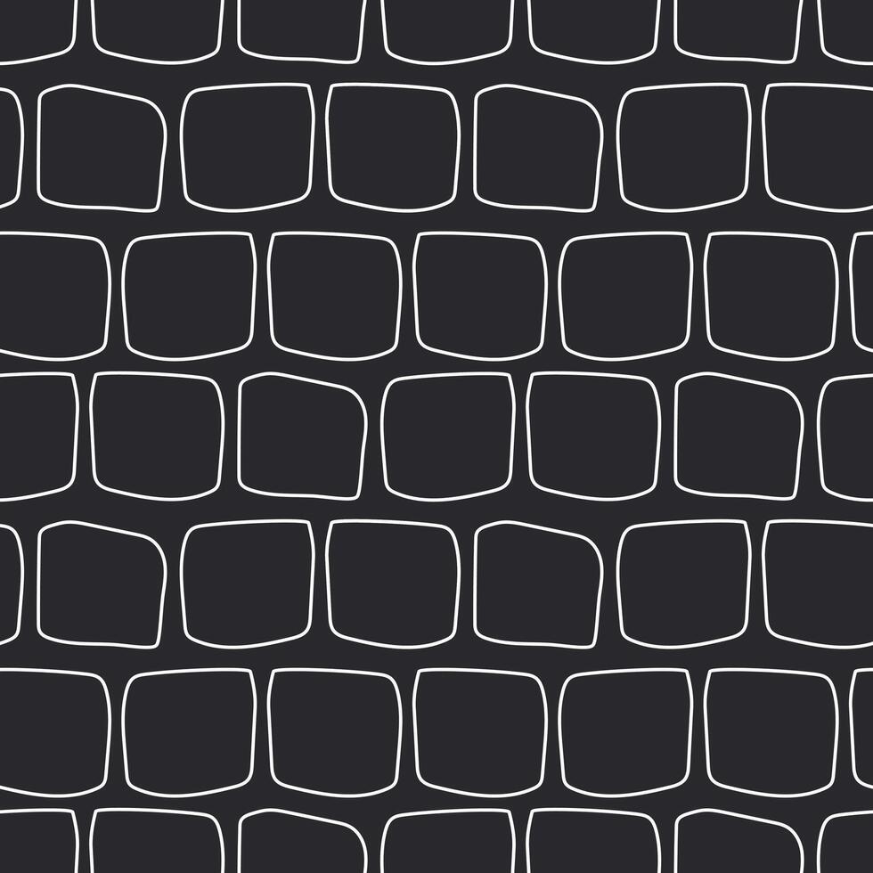Squares with a white outline on a black background. Seamless trendy pattern with geometric shapes. vector