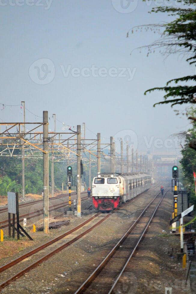 Commuter Line or electric train in Jakarta, Indonesia. photo