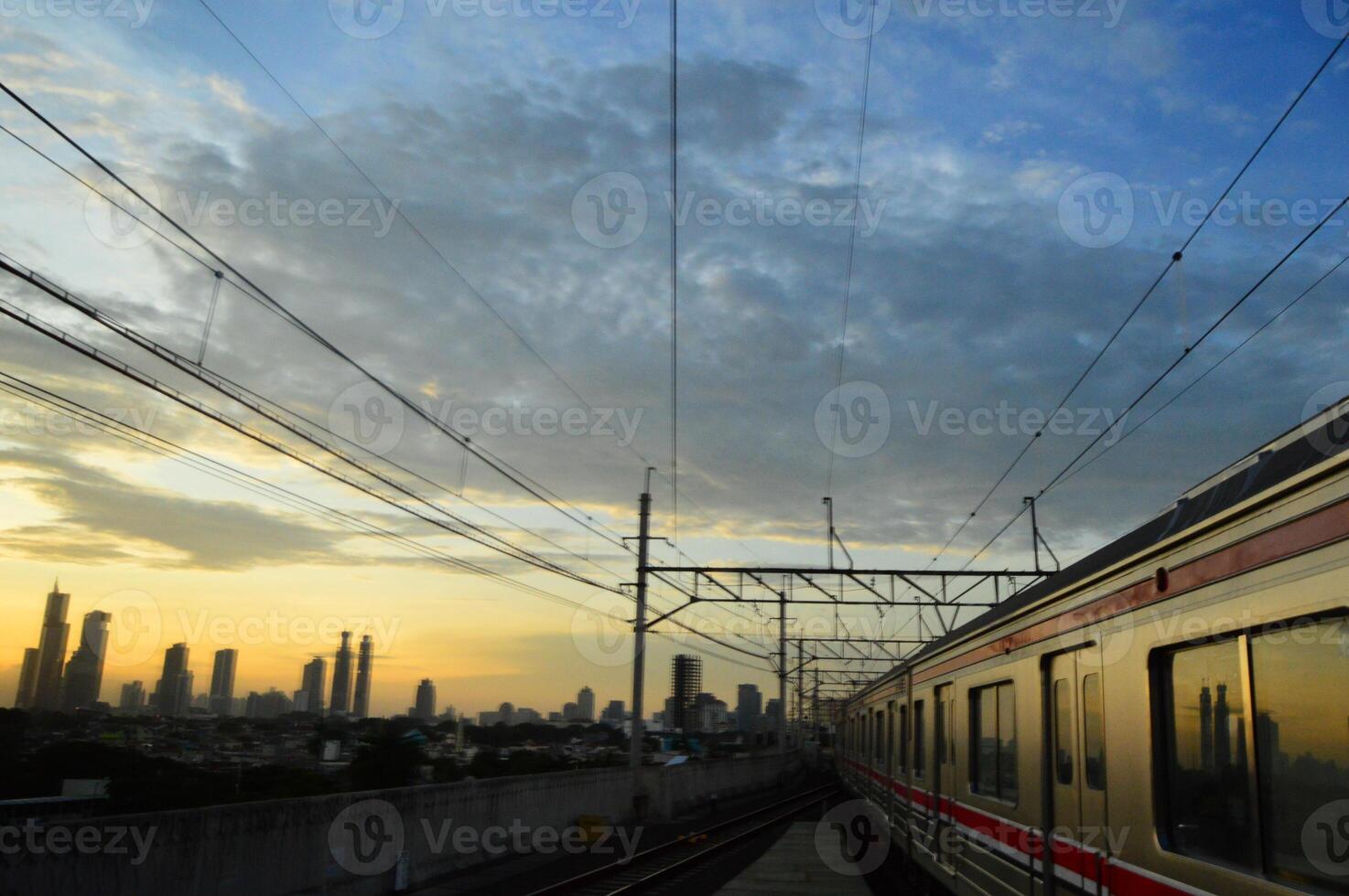 Commuter Line or electric train in Jakarta, Indonesia. photo