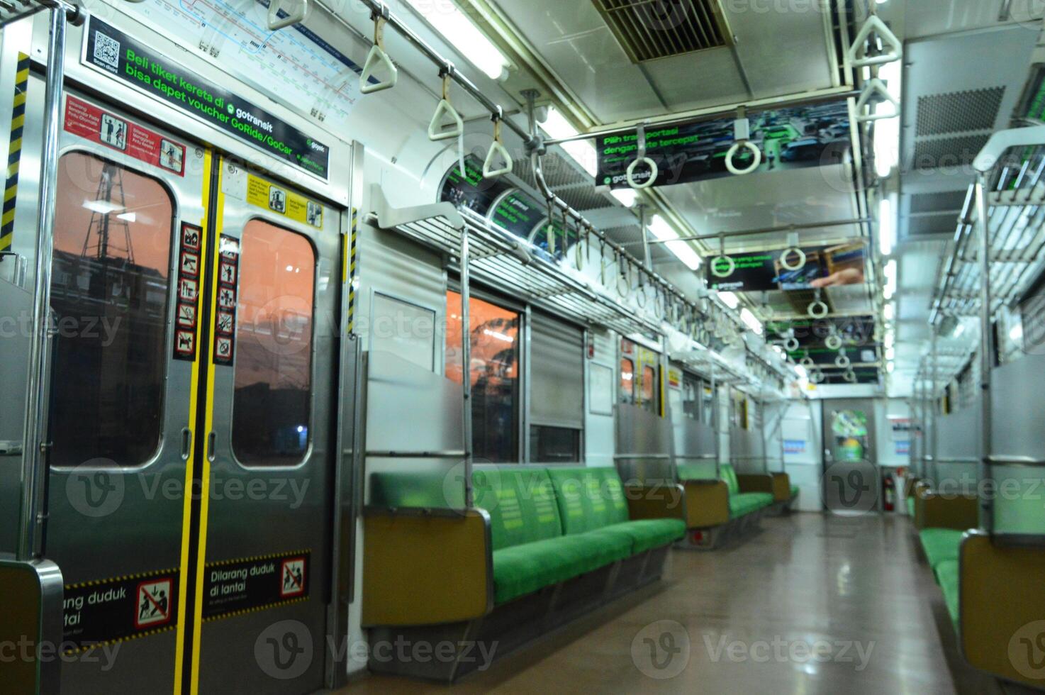Interior Commuter Line or electric train in Jakarta, Indonesia photo