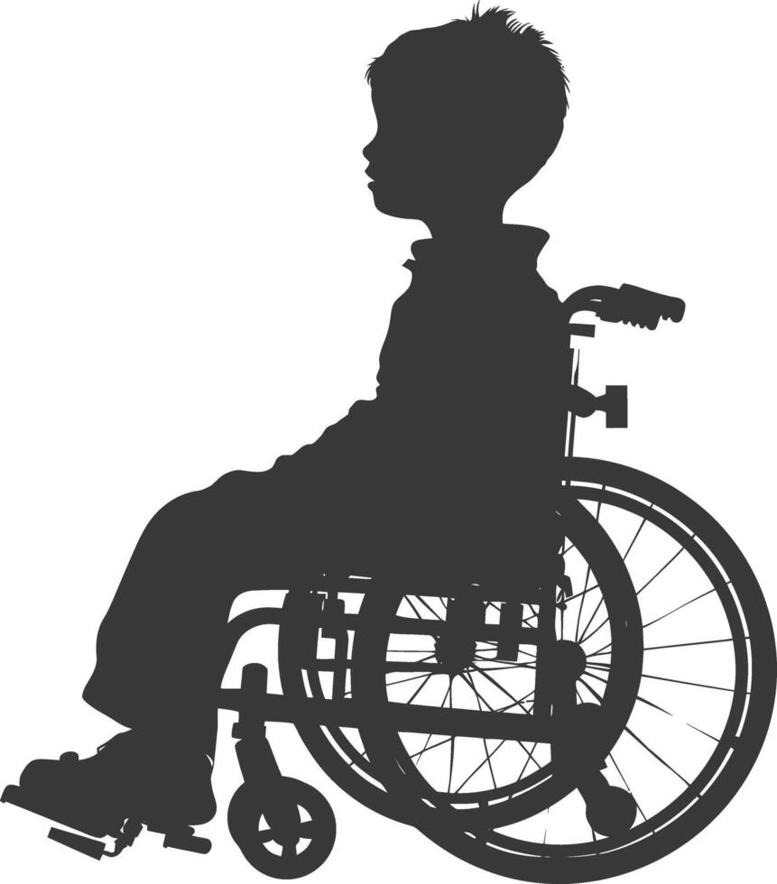 silhouette little boy in a wheelchair full body black color only vector