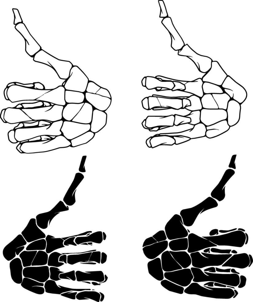 Thumbs up skeleton hand gesture set collection illustration issolated vector