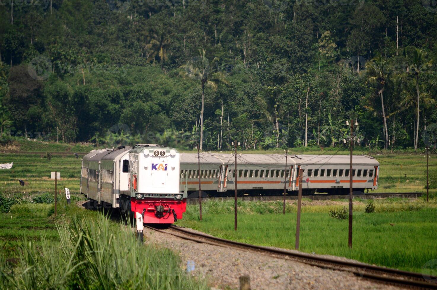 View of the train from afar moving photo