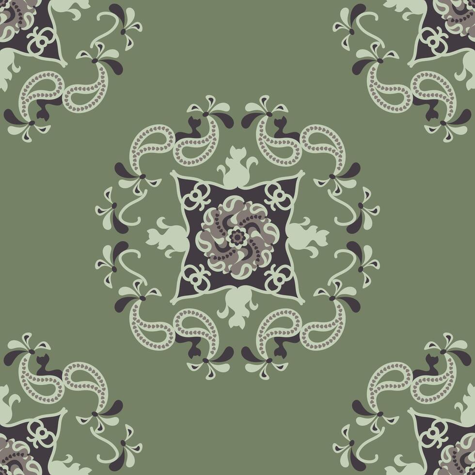 Seamless Pattern. Cat Mandala. Chocolate and Pistachio color. vector