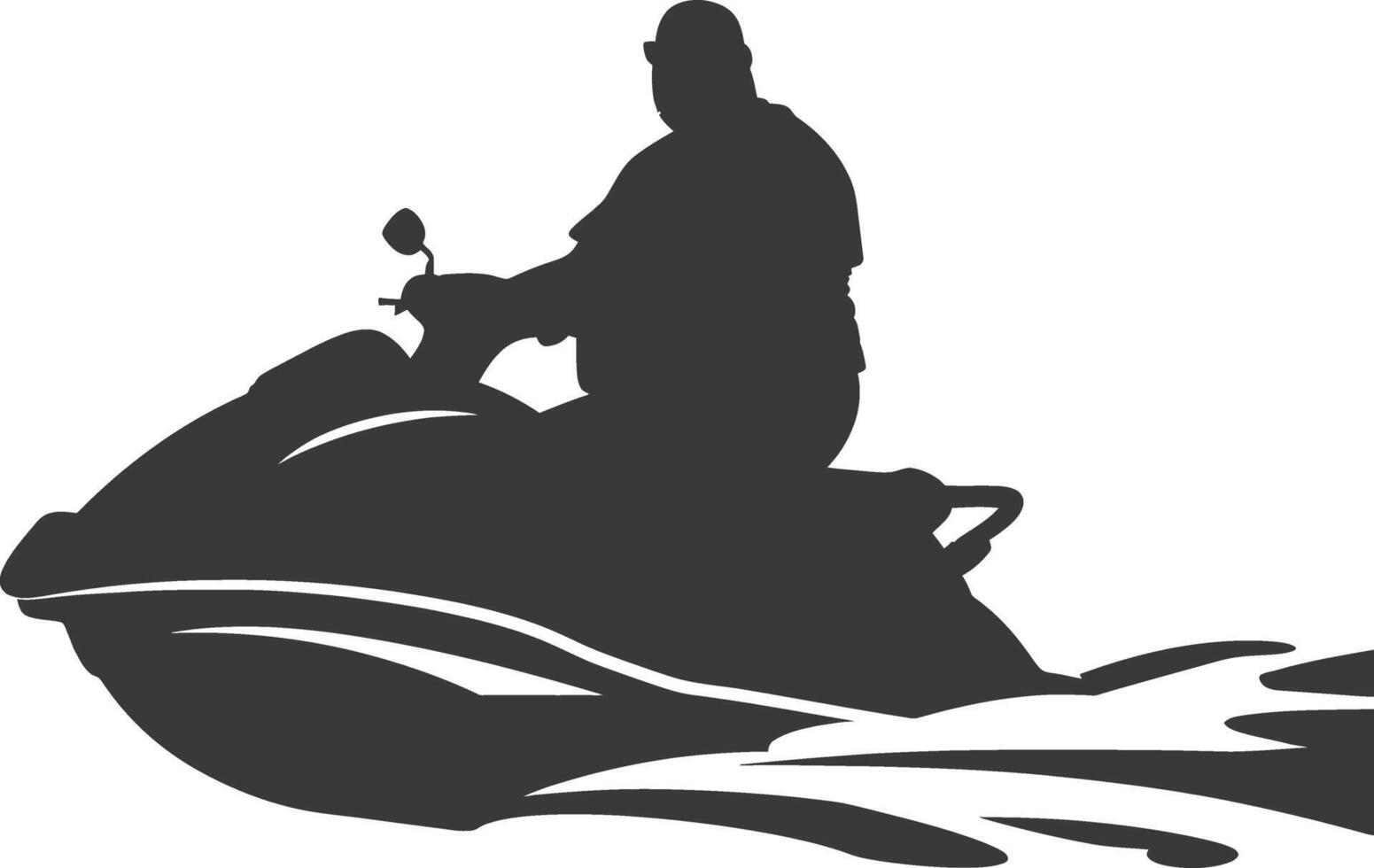 silhouette fat man riding jet ski full body black color only vector