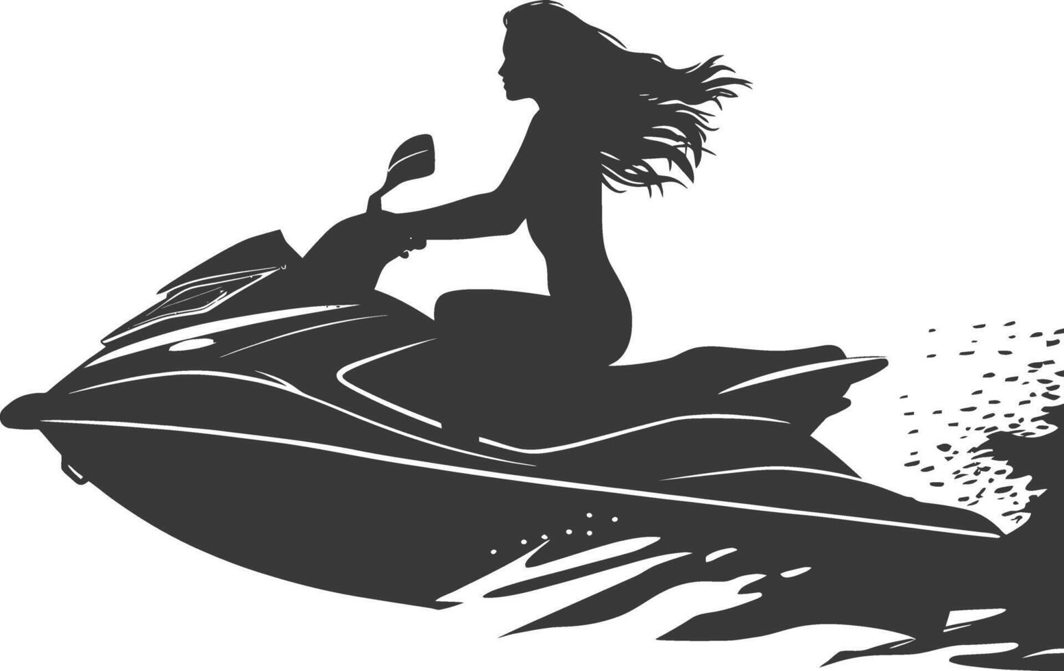 silhouette fat woman riding jet ski full body black color only vector