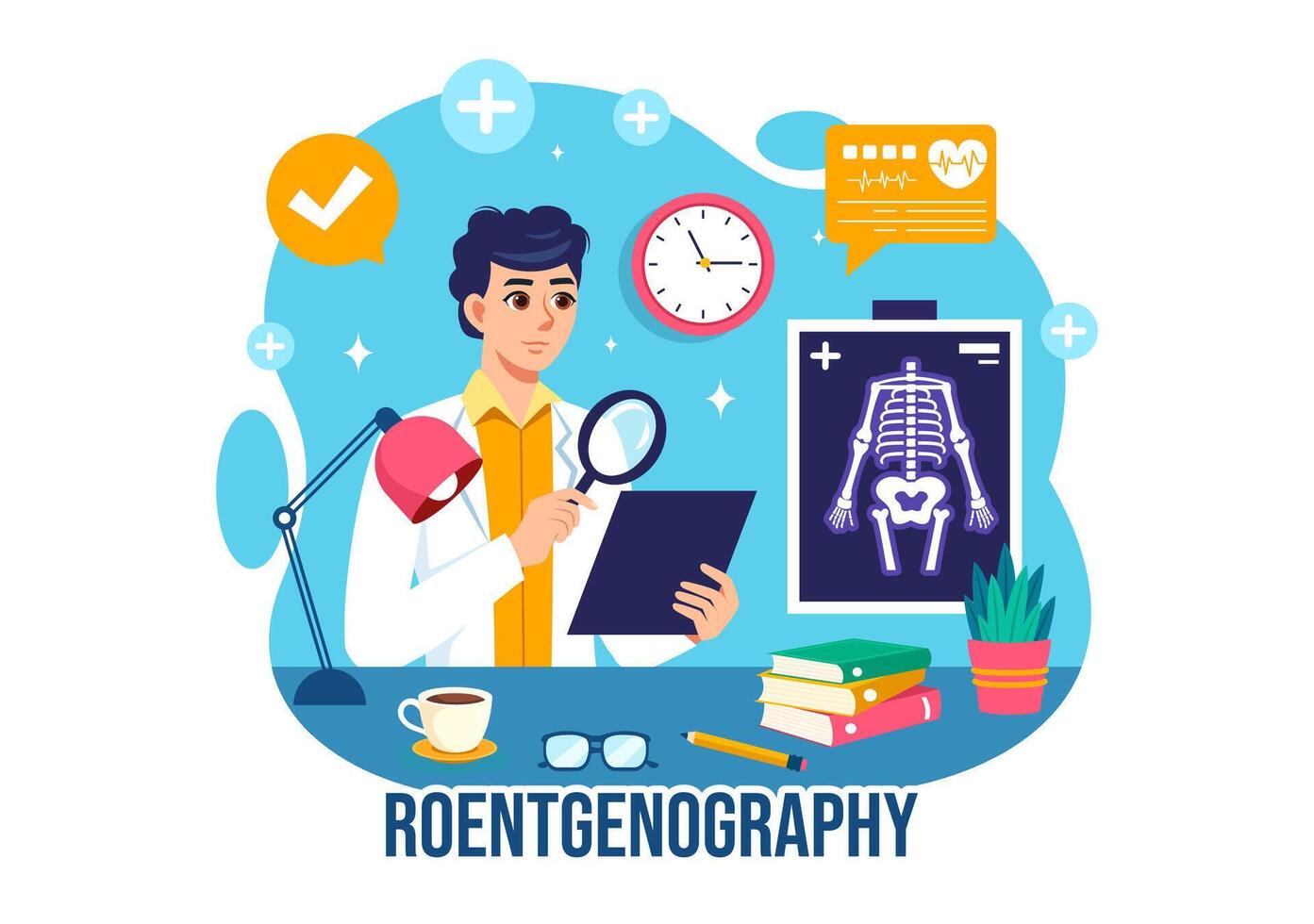 Roentgenography Illustration with Fluorography Body Checkup Procedure, X-ray Scanning or Roentgen in Health Care in a Flat Cartoon Background vector
