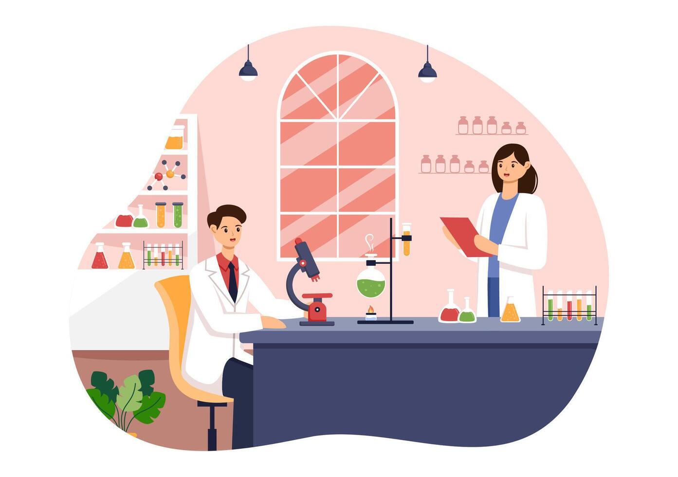 Illustration of a Laboratory Conducting Scientific Research, Experimentation, and Measurement in a Flat Cartoon Style Background vector