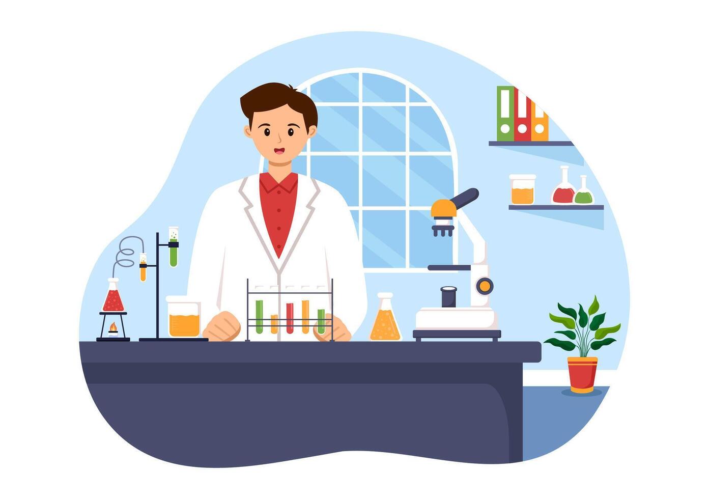 Illustration of a Laboratory Conducting Scientific Research, Experimentation, and Measurement in a Flat Cartoon Style Background vector