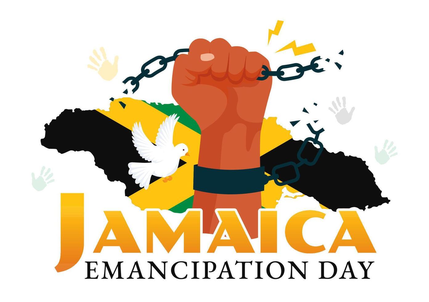 Illustration of Jamaica Emancipation Day on August 1st with a Waving Flag and Patriotic Theme in
