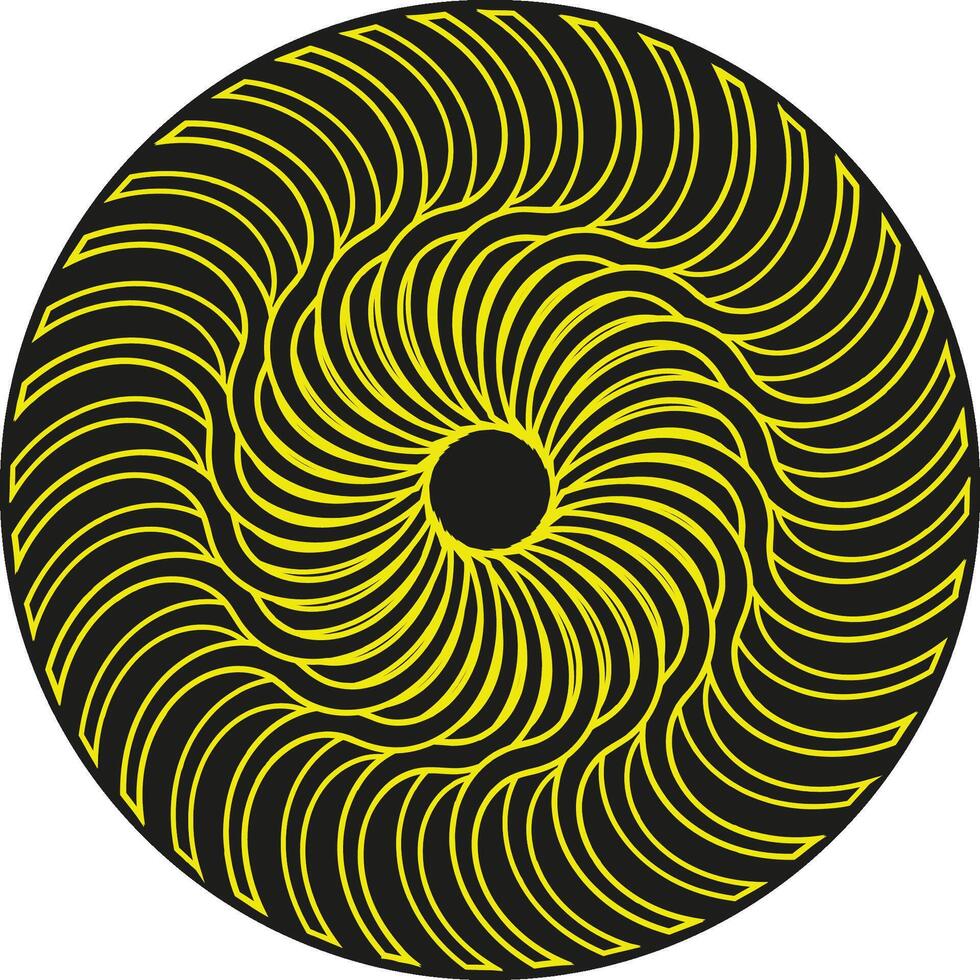 Round abstract spiral pattern made of dark and gold metal on a white background vector