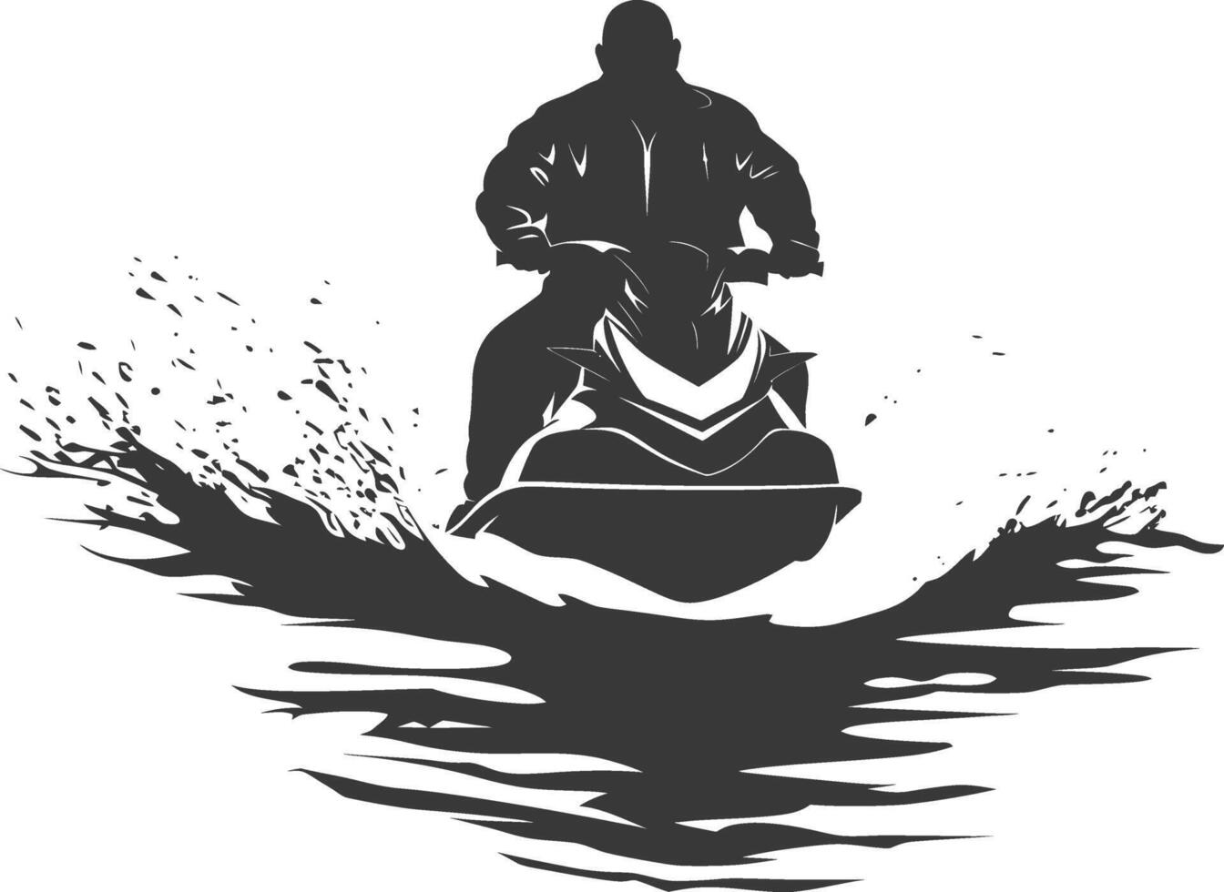 silhouette fat man riding jet ski full body black color only vector