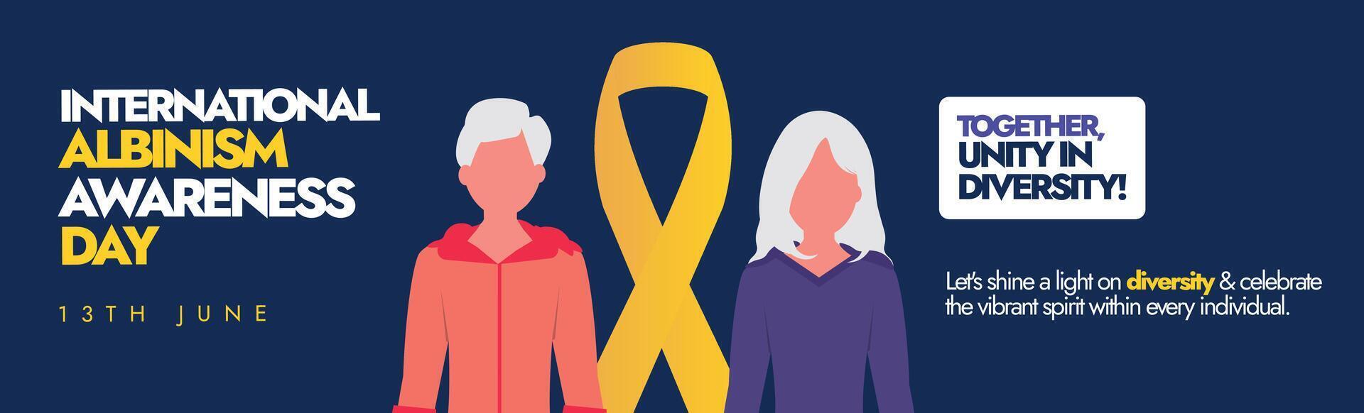 International albinism awareness day cover banner. 13th June Albinism awareness day banner, social media post to accept albino people with an albino boy and girl. Shine a light on albinism vector