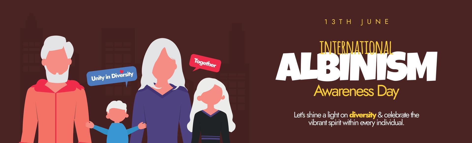 International Albinism awareness day 13th June 2024.13th June Albinism awareness day cover banner, social media post with albinos people, brown background. Celebrate diversity, embrace albinism vector