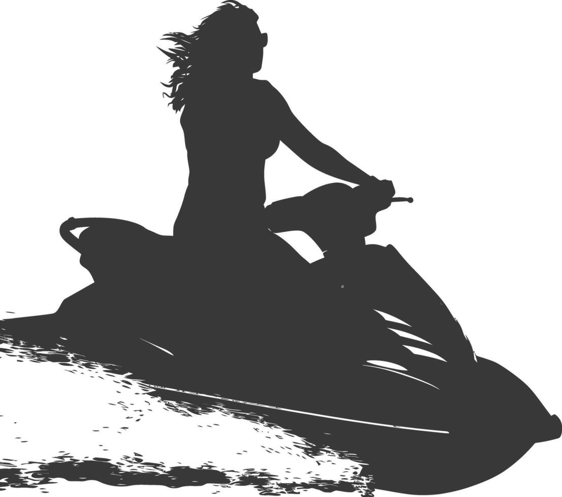 silhouette fat woman riding jet ski full body black color only vector