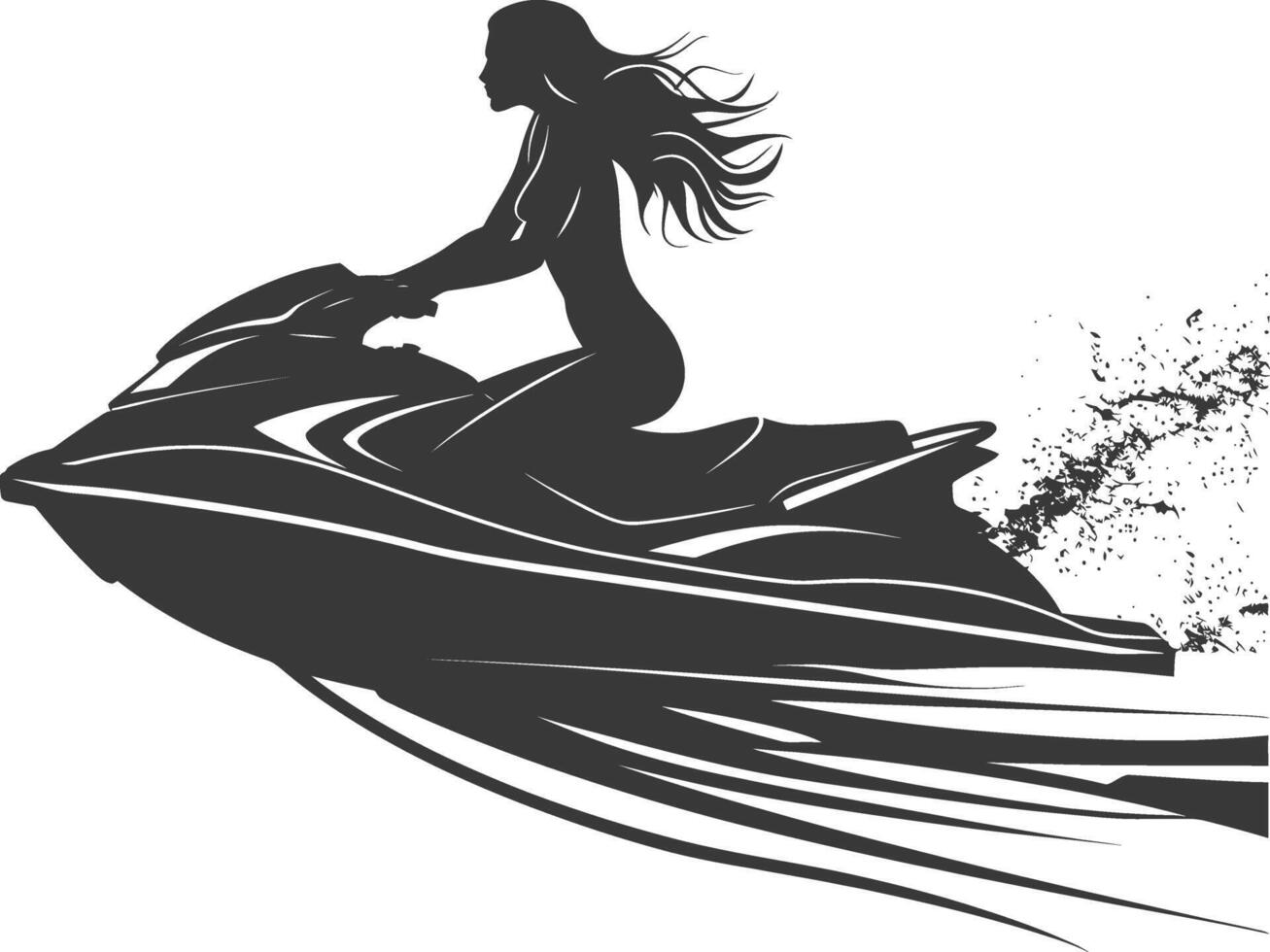 silhouette fat woman riding jet ski full body black color only vector